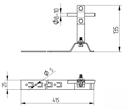 Zdjęcie produktu Uchwyt do drutu z zaczepem L-415 pod dachówke lakierowany RAL8017 2