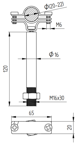 Zdjęcie produktu Uchwyt przewodu GTI 23-27 mm na pręcie Alu M16 wysoki 100 mm 2