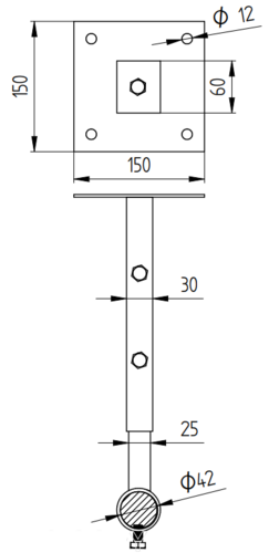 Zdjęcie produktu Uchwyt masztu D-40mm na podstawie regulowanej 300-500 mm Inox 2