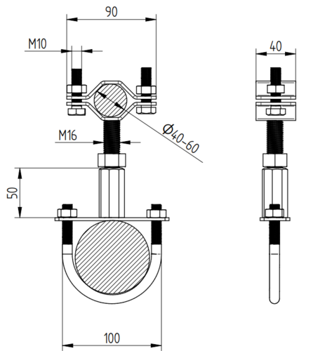 Zdjęcie produktu Uchwyt masztu D-40mm do barierki lub rury do 100 mm INOX 2