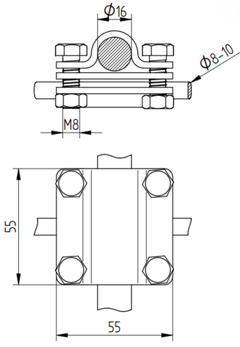 Zdjęcie produktu Złącze krzyżowe d8-10/b40/D16 4 śrubowe 55x55 Inox V4A 2