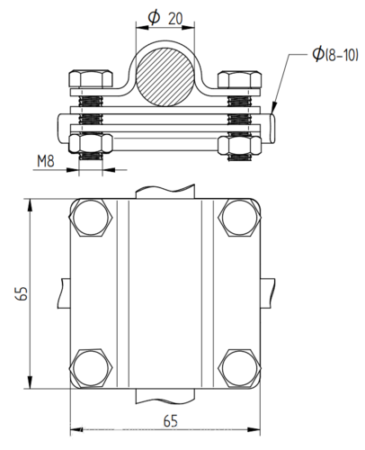 Zdjęcie produktu Złącze krzyżowe d8-10/b40/D20 4 śrubowe 65x65 Cu 2