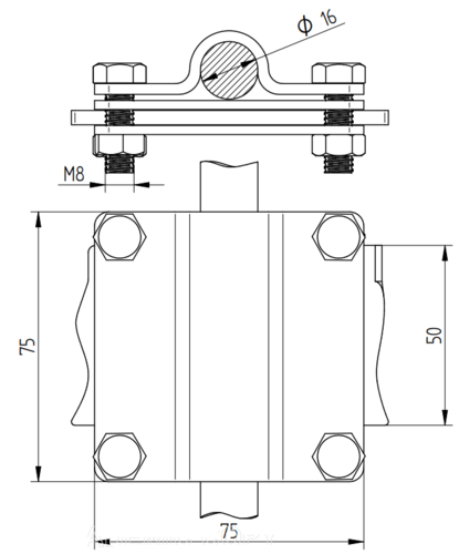Zdjęcie produktu Złącze krzyżowe b50/D16 4 śrubowe 75x75 Inox 2
