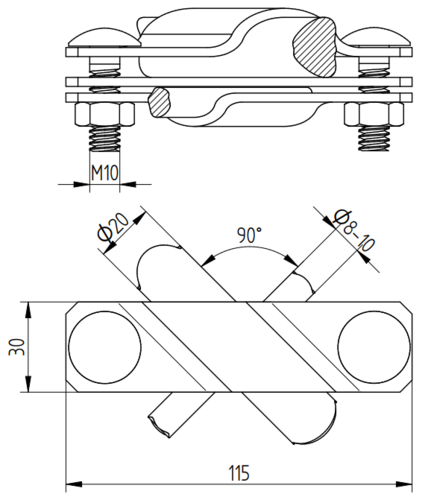 Zdjęcie produktu Złącze przekątne d8-10/b30-40/D20 2 śrubowe Inox V4A 2