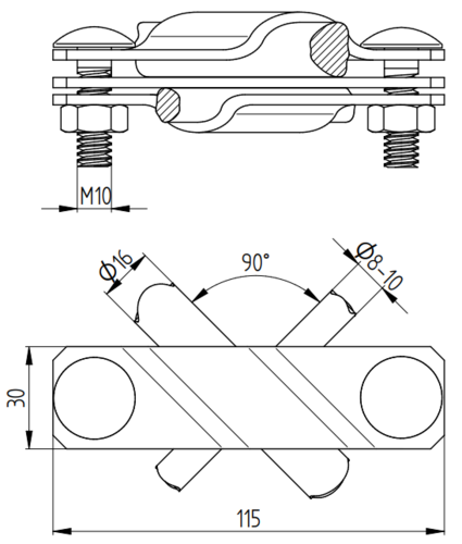 Zdjęcie produktu Złącze przekątne d8-10/b30-40/D16 2 śrubowe Inox V2A 2